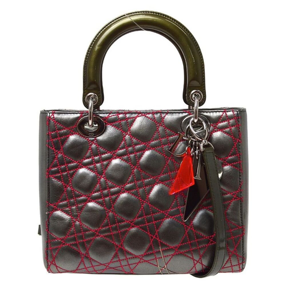 Christian Dior Lady Dior Anselm Reyle Cannage Quilt Leather Gray Leather Handbag